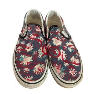 VANS Classic Slip-on Crew Graffiti Floral Red Blue Canvas Shoes Women's Size 7.5